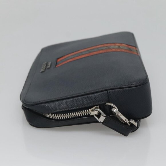 PRADA Clutch Bag Safiano leather Navy Silver Auth BD1408 - Picture 4 of 16